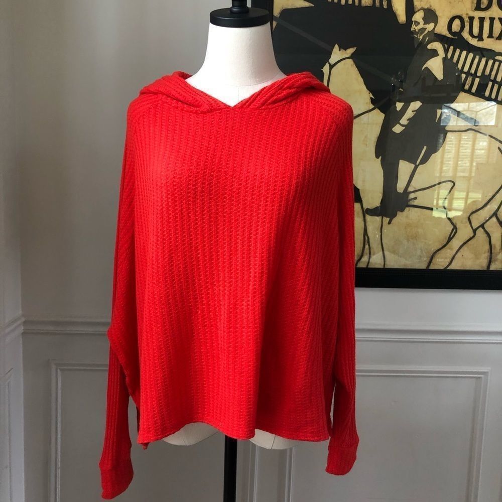 Chaser Poppy Red Soft Knit Thermal Crop Hoodie S